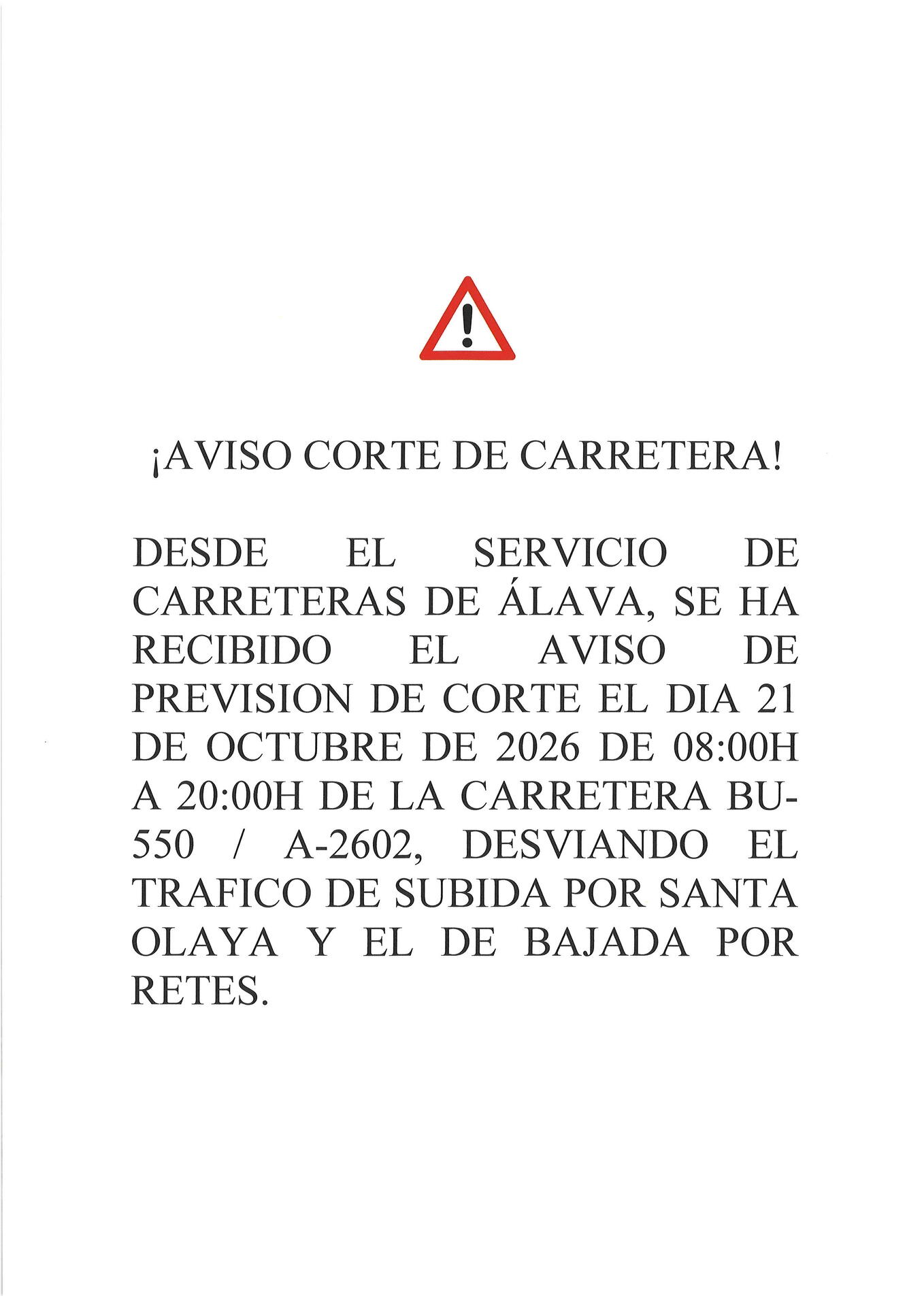  ¡CORTE CARRETERA! EL DIA 21 DE OCTUBRE DE 2026